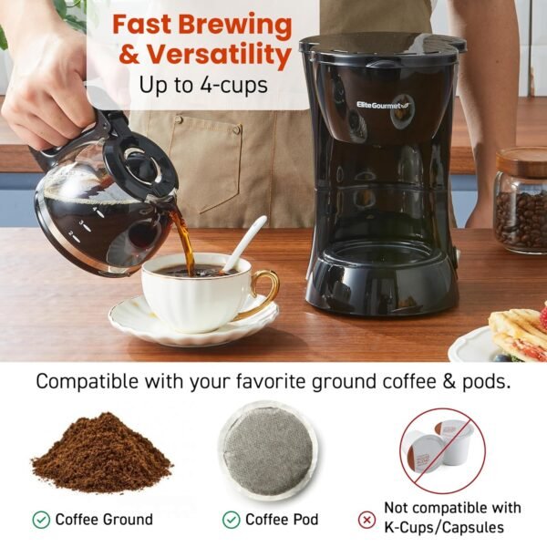 Elite Gourmet 4-Cup Drip Coffee Maker Review Perfect for Office and Dorm Use