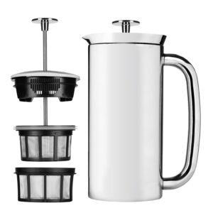 ESPRO P7 French Press Coffee Maker - Double-Walled Stainless Steel Insulated with Micro-Filter, 32 Ounces, Polished Stainless Steel