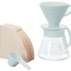 Hario V60 Ceramic Pour Over Coffee Set, Size 02, White