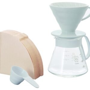 Hario V60 Ceramic Pour Over Coffee Set, Size 02, White